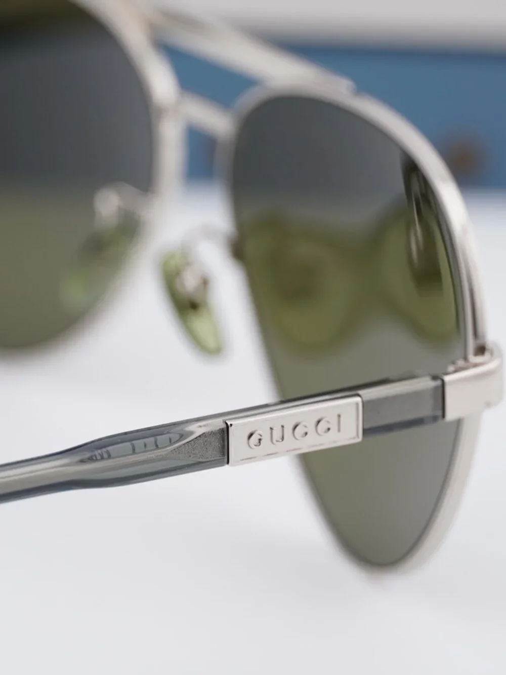 Gucci GG1163S 002 Aviator Sunglasses - Silver / Green